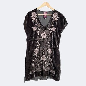 Johnny Was Black and Pink Floral tunic